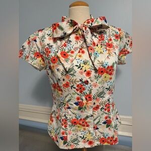 Magnolia Park - lined short sleeve bright floral jacket blouse